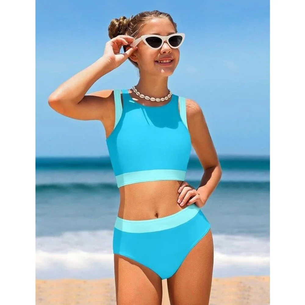 MIGU Girls' Swimsuits High Waisted Bathing Suits Bikini Set Adjustable SZ 8-10